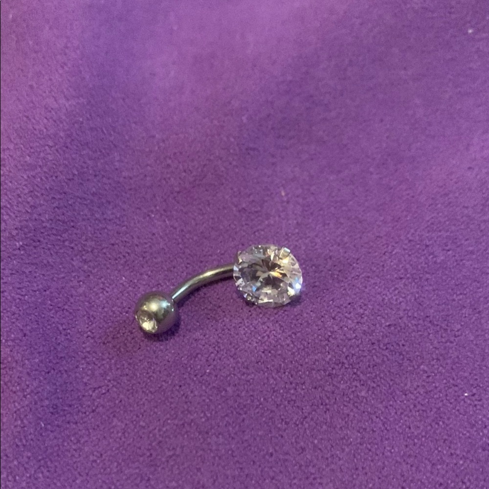 Silver Belly Button Ring with Clear Gemstone
